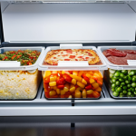 **

"A well-organized freezer stocked with various frozen foods (vegetables, meat, pizza), all in sealed packages, with a thermometer clearly showing 0°F (-18°C), appropriate content, safe for work, professional photography, perfect anatomy (of food packaging), proper proportions, fully clothed (packaging on food), family-friendly."

**
