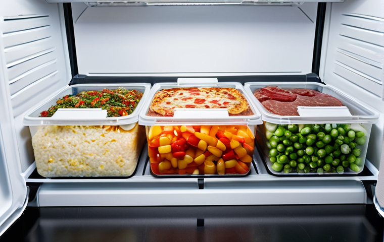 **
"A well-organized freezer stocked with various frozen foods (vegetables, meat, pizza), all in sealed packages, with a thermometer clearly showing 0°F (-18°C), appropriate content, safe for work, professional photography, perfect anatomy (of food packaging), proper proportions, fully clothed (packaging on food), family-friendly."
**