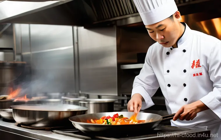 중식 요리 장인 - **Wok Mastery in Action:** A highly skilled and focused Chinese chef, wearing a crisp white chef's j...