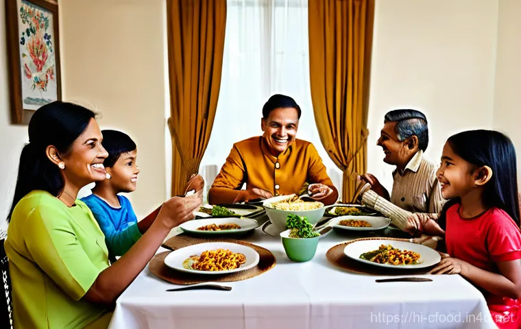 중국집 인기 배달 메뉴 - A happy and diverse Indian family, including parents and two children (wearing comfortable, modest c...