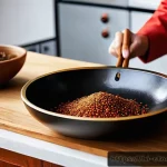 Home 21 중국 요리 DIY - A vibrant kitchen scene showcasing a person gently roasting fresh Chinese spices like star anise, ci...